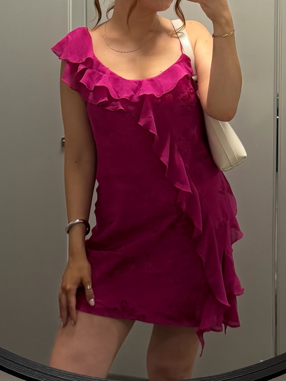 Reformation One-Shoulder Ruffle Slip Dress